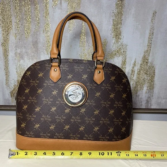 Beverly Hills Polo Club Heritage Elegant Brown & Tan Satchel - Picture 2 of 8